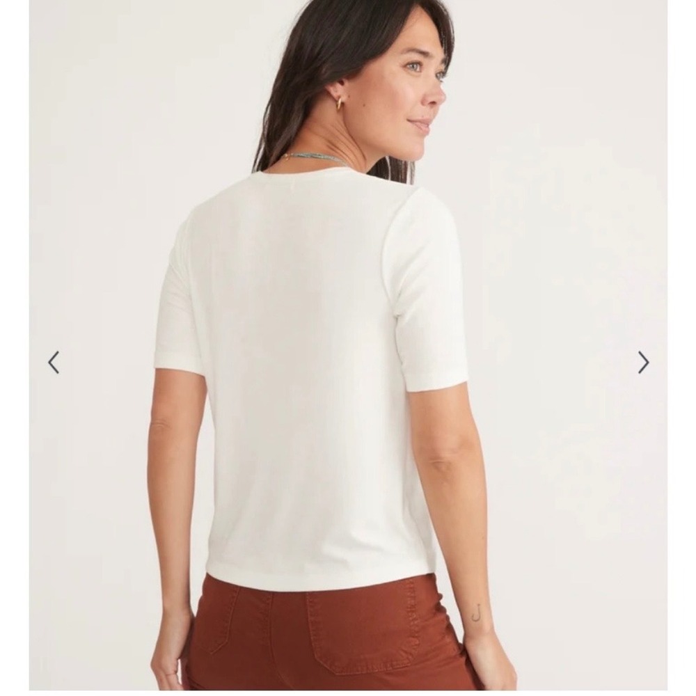Marine Layer Lexi Ribbed Shirt White V-Neck Button Front Cropped Large - Picture 3 of 11
